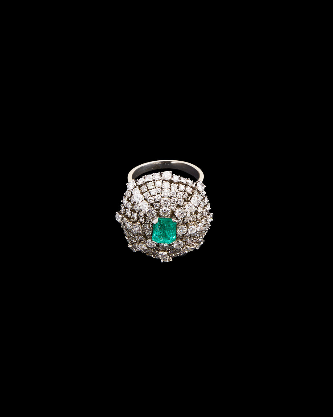 Jardin Diamond & Emerald Ring 14.4 g 18K White Gold